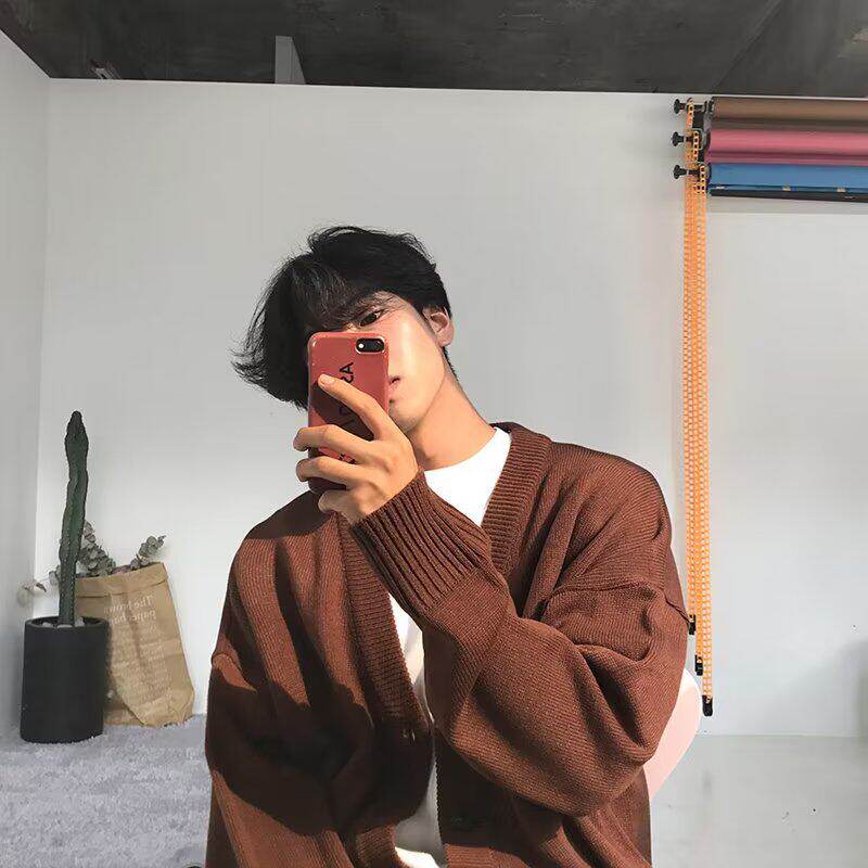 秋冬男士纯色针织开衫复古松弛感