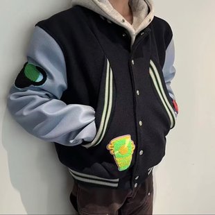 黑木Kiko棒球服蓝袖短款上衣高街修身显瘦vibe男女cleanft外套