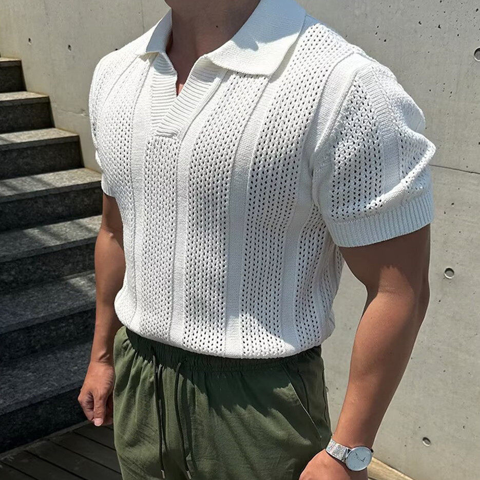 美国队长丝光棉冰丝polo衫男透气镂空短袖卫衣翻领网眼紧袖t恤衫