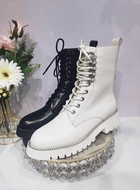 皇冠专柜正品Roberta诺贝达女鞋RA19706冬款中筒圆头系带马丁靴