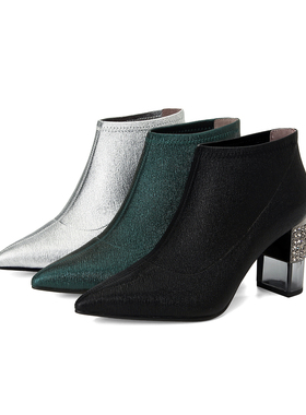 皇冠专柜正品Roberta诺贝达女鞋RA97236水钻粗跟短靴瘦瘦女靴