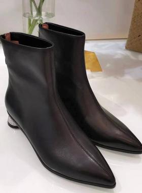皇冠专柜正品Roberta诺贝达女鞋RA07240冬季百搭水钻细跟短靴子