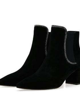 皇冠专柜正品Roberta诺贝达女鞋RA17207尖头纯色气质短靴