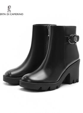 双皇冠老店正品Roberta诺贝达女鞋RA244301冬款舒适粗跟时装短靴