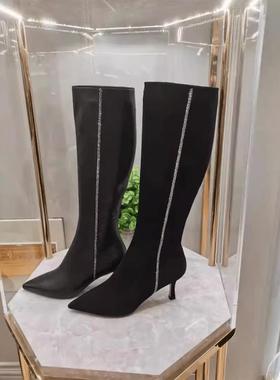 皇冠专柜正品Roberta诺贝达女鞋RA17521高筒显瘦水钻细高跟长靴