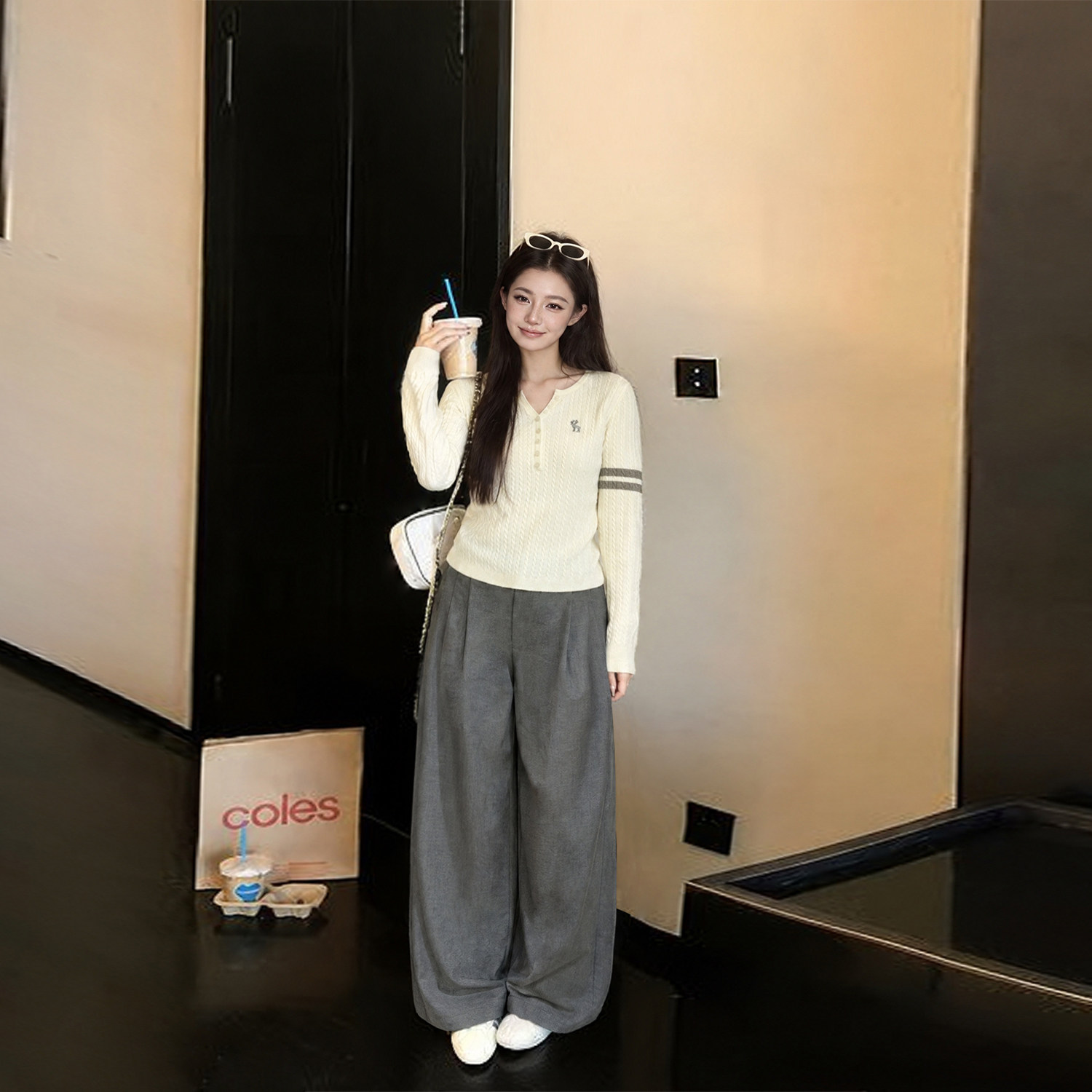 Tinglikes大码女装休闲慵懒针织衫阔腿裤两件套秋冬显瘦遮肉套装