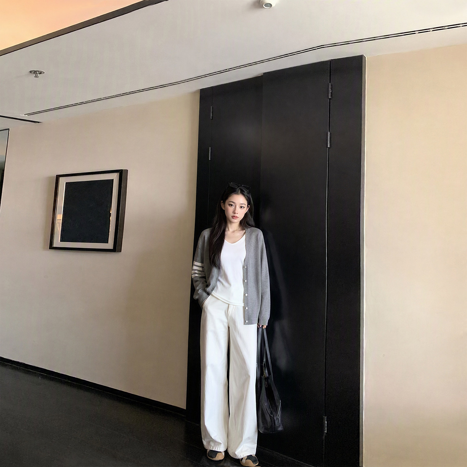 Tinglikes大码女装胖mm韩系针织开衫高腰阔腿裤套装女休闲通勤