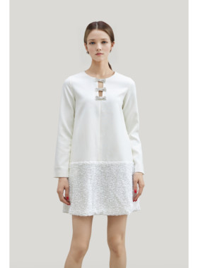 Pech De Mai2026新款闪闪蝴蝶结裙子短款镂空珠片拼接连衣裙