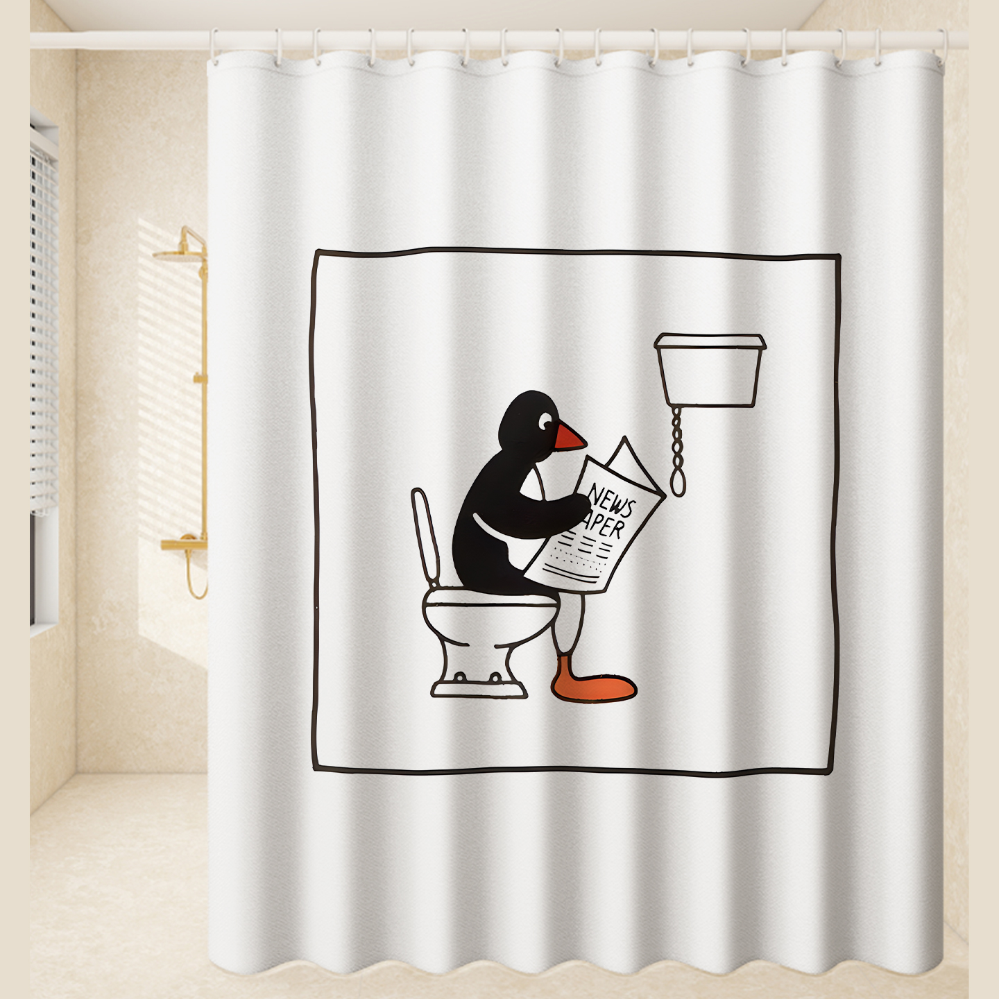 浴帘浴室防水防霉防水布高档帘免打孔PINGU企鹅家族可爱2025新款