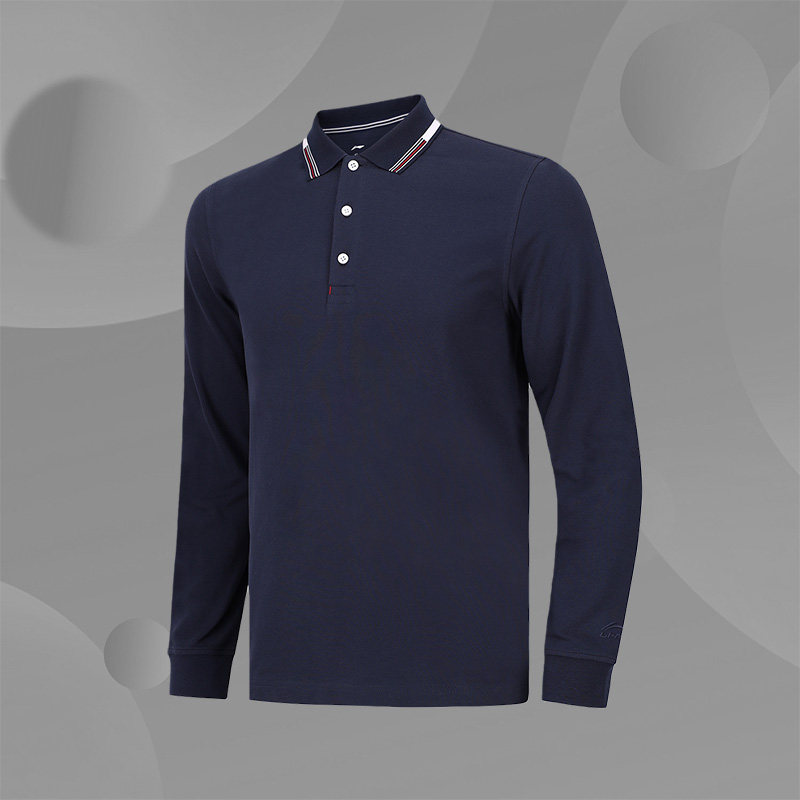 李宁正品新款男子运动休闲时尚舒适长袖翻领polo衫APLS265-2-1