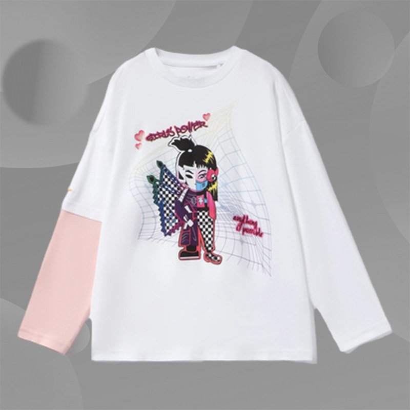 李宁正品童装秋季女童纯棉圆领打底T恤女孩长袖文化衫卫衣YHSR304