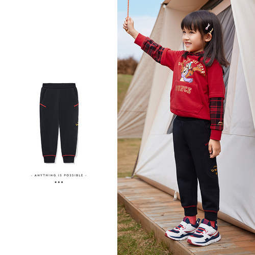 李宁正品童装卫裤女小童运动生活系列休闲束脚针织长裤YKLS010