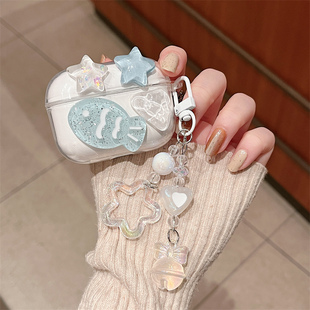 星星小鱼适用沃品OWS18蓝牙耳机保护套透明挂绳新款 沃品OWS18耳机壳ows18耳夹耳机套卡通防摔女充电仓盒创意