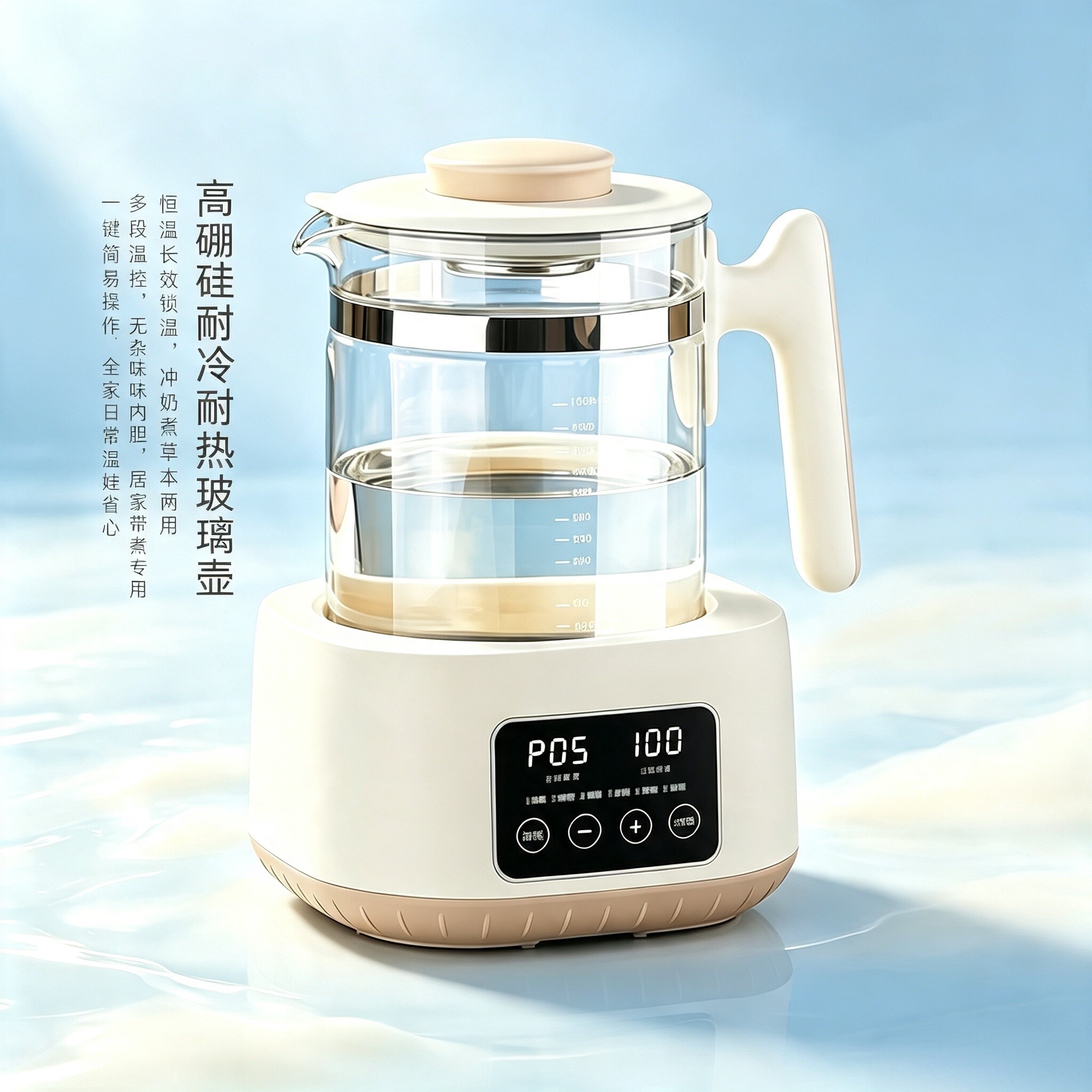 婴儿恒温调奶器智能触控大屏冲奶机 高硼硅玻璃热水壶1300ml