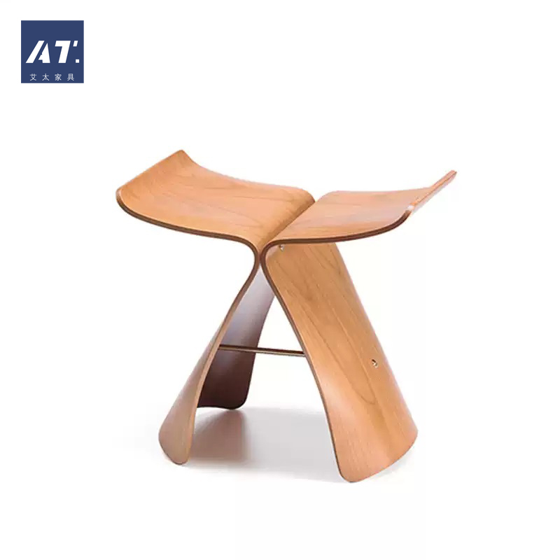 AIVTAI/北欧实木设计师家具butterfly stool蝴蝶凳弯板矮凳