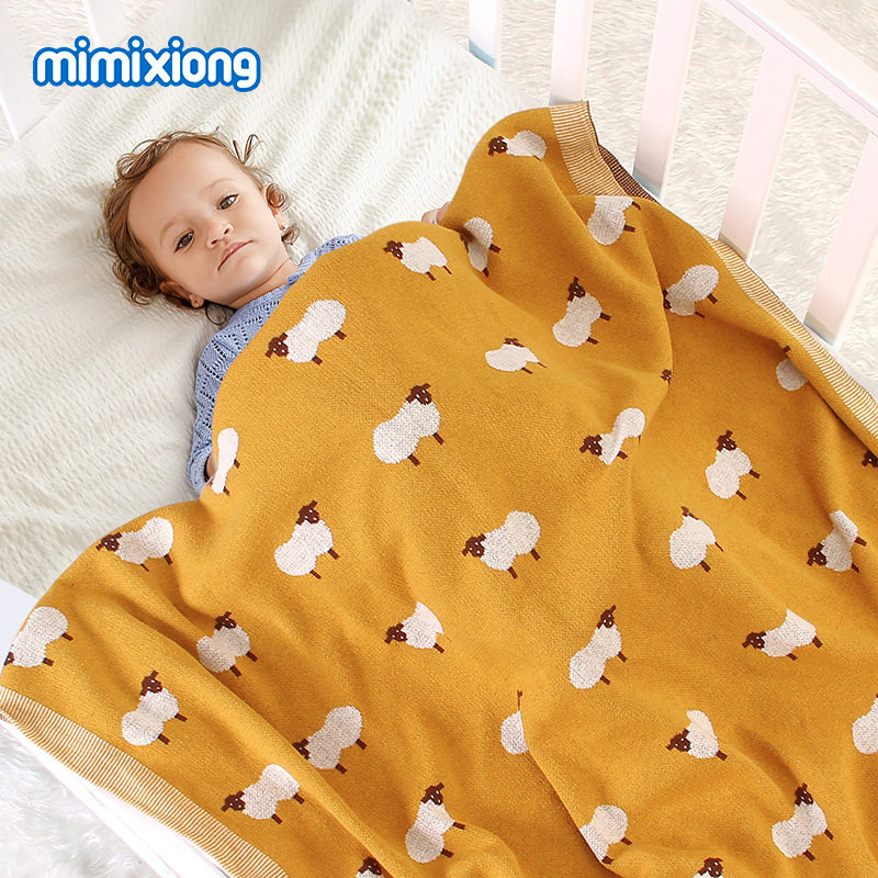 欧美风潮流抱款婴幼儿纯棉线毯针织小绵羊抱毯宝宝推车防风盖被