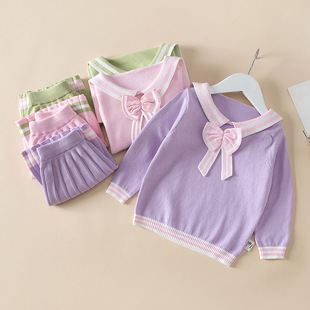 女童秋冬针织百褶裙套装新潮大童裙子儿童毛衣学院风洋气半身裙潮