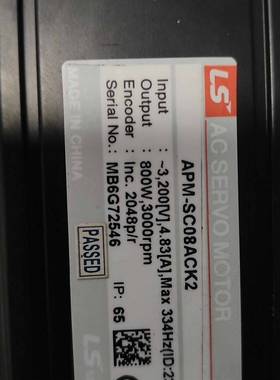 询价购-LS伺服电机APM-SC08ACK2，800W功率，320V
