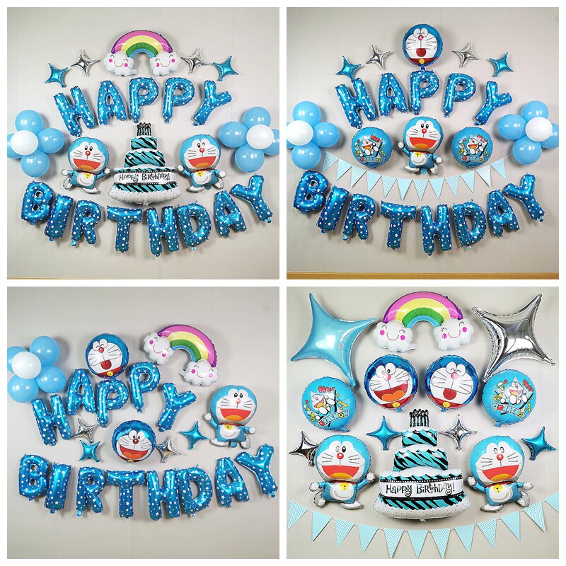 宝宝生日布置气球套餐装饰用品儿童机器猫主题场景布置派对字母