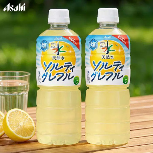 日本进口朝日天然水淡盐西柚味饮料600ml*4瓶 夏日葡萄柚风味饮品