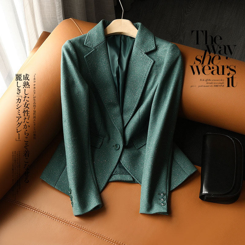 高级墨绿调零星夹点西装外套