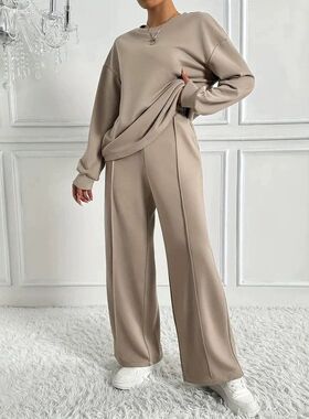 womens clothes sports pants set跨境欧美运动卫衣阔腿裤两件套