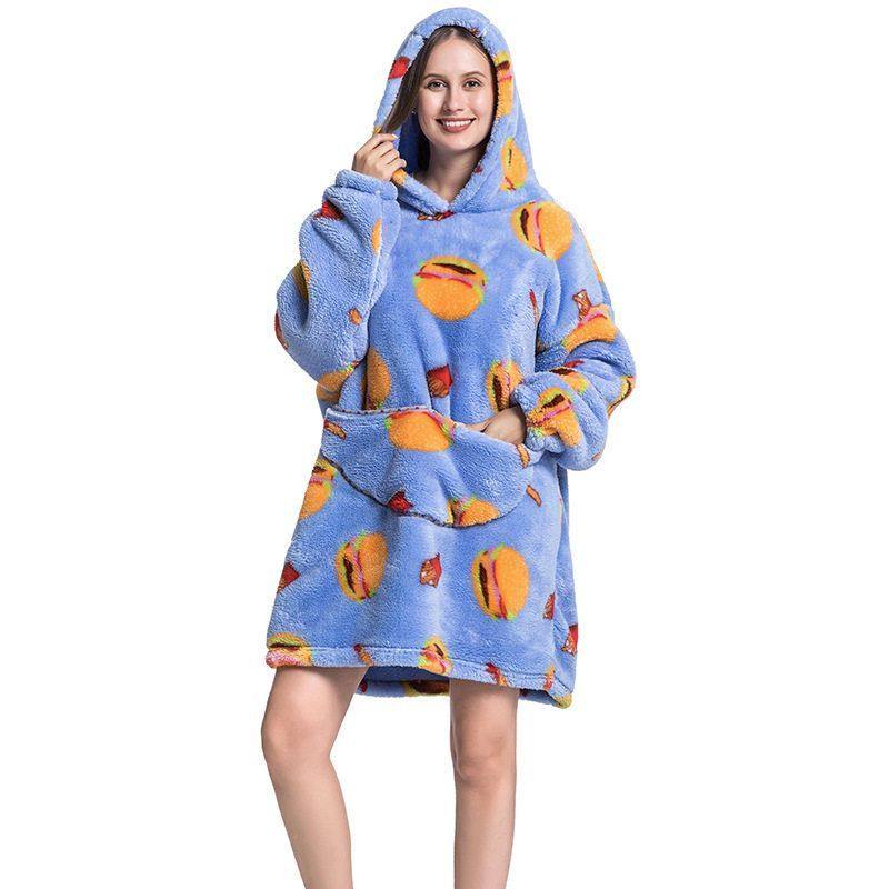 H oodie blanket hoodie pajamas winter御寒睡衣懒人毯欧美外套