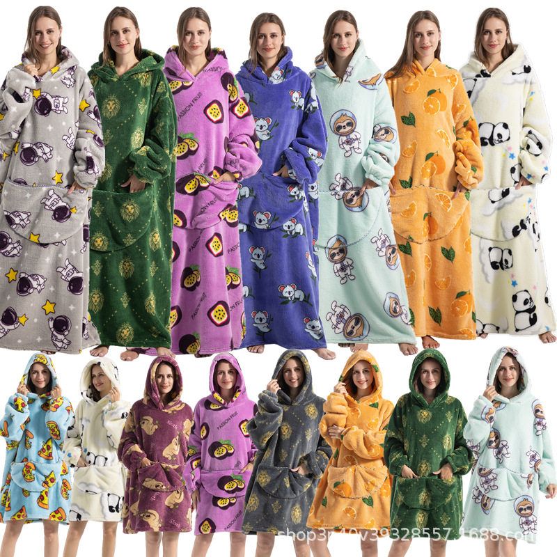 H oodie blanket hoodie法兰绒套头舒棉绒懒人服睡袍加厚御寒服