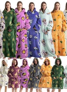 H oodie blanket hoodie法兰绒套头舒棉绒懒人服睡袍加厚御寒服