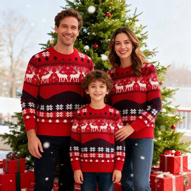ugly Christmas sweater jumper family couple跨境圣诞亲子毛衣