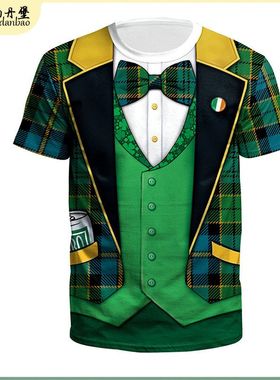 爱尔兰绿帽子节圣帕特里克节服装跨境party tshirt mens clothes