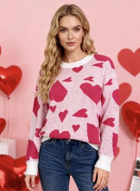 jumper sweater women fashion亚马逊跨境情人节针织衫圆领毛衣