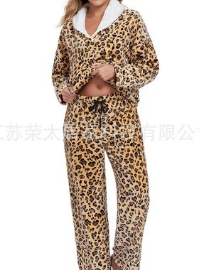 pajamas pyjamas pjamas women warm winter外穿跨境女豹纹家居服