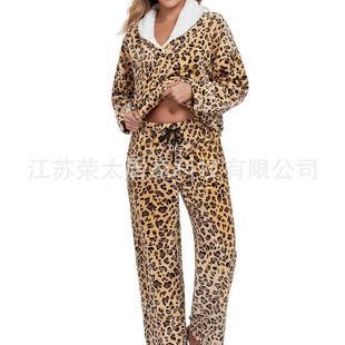 pajamas pyjamas pjamas women warm winter外穿跨境女豹纹家居服