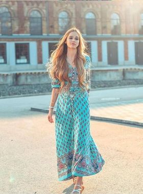 连衣裙现货跨境亚马逊波西米亚8印花欧美款沙滩热卖色