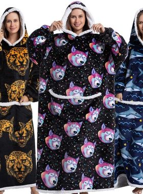 oversized H oodie blanket hoodie亚马逊御寒服法兰绒睡衣懒人毯