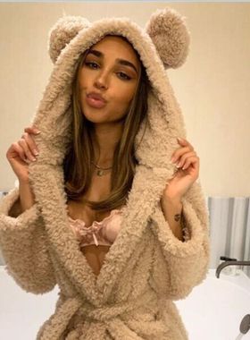 warm pajamas plush bathrobe women外贸睡衣跨境连帽毛毛浴袍女