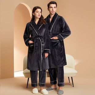 pajamas nightgown set couple跨境欧美珊瑚绒睡衣男加绒情侣睡袍