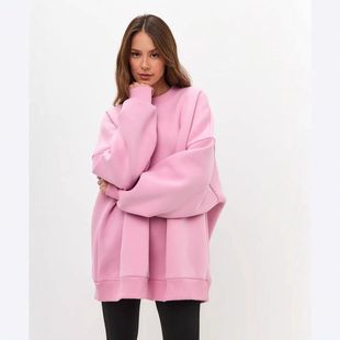 oversize hoodie women fashion秋冬欧美宽松加绒圆领套头卫衣女