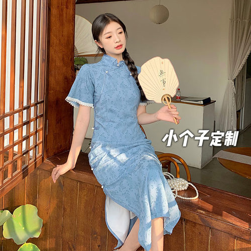 145小矮个子民国风新中式改良旗袍连衣裙女收腰a字中长款xs显高夏