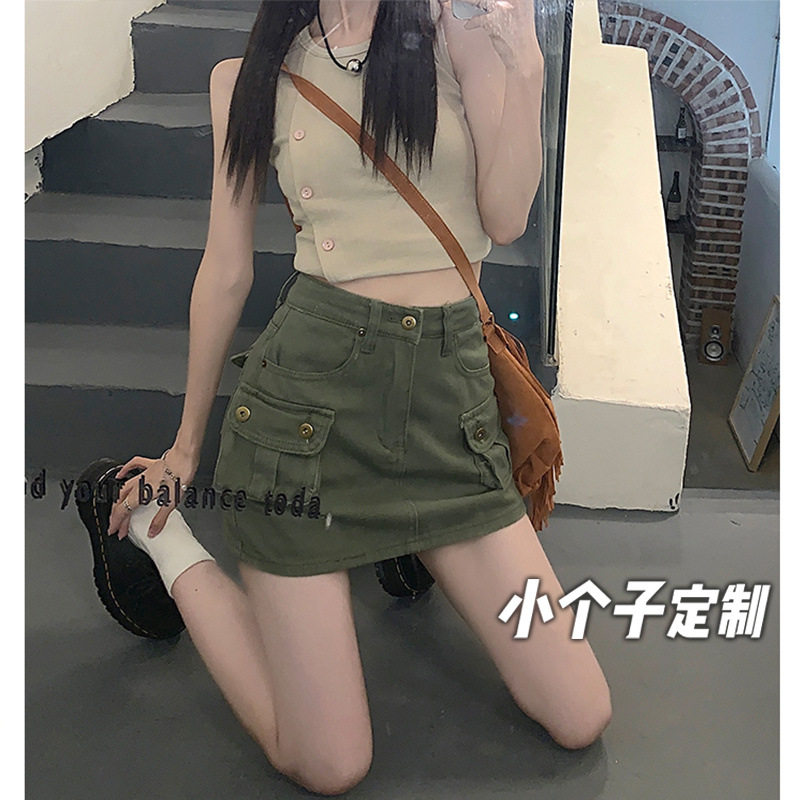 150小个子美式复古牛仔半身裙女高腰a字包臀工装短裙裤xs显高秋BQ