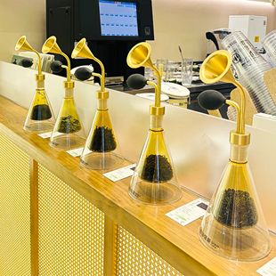 玻璃闻香瓶黄铜精油白酒器皿创意茶叶SPA水疗咖啡豆闻香仪体验器