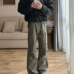 新款复古工装裤男秋冬季高街潮牌痞帅炸街裤子cleanfit直筒微喇裤
