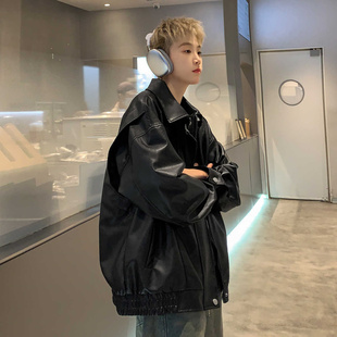 皮衣外套男2024新款 高级感痞帅潮牌宽松pu皮机车服夹克 秋冬季 美式