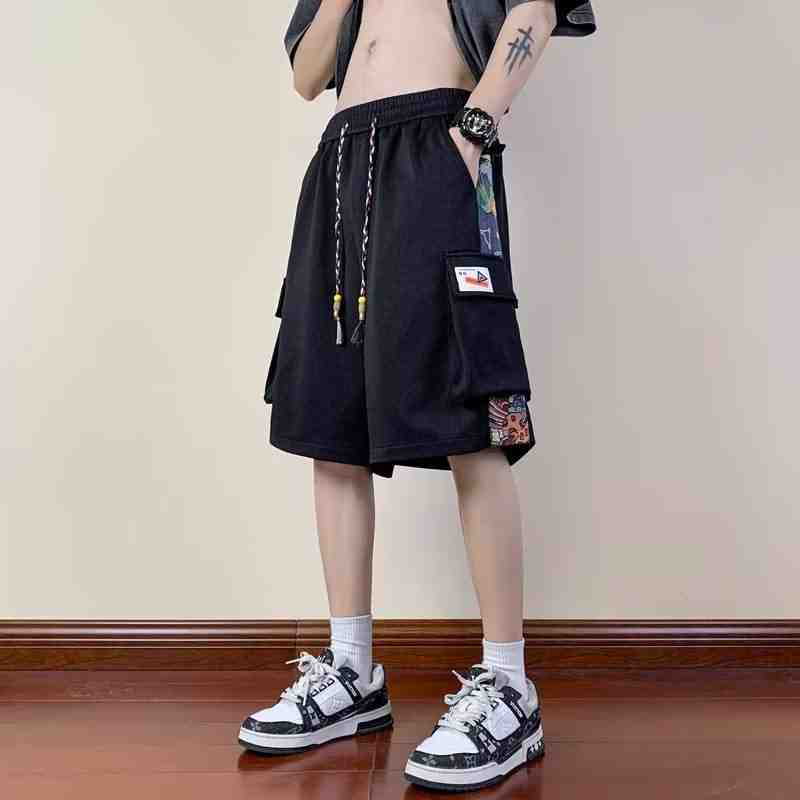 刺绣工装短裤男小众休闲宽松五分