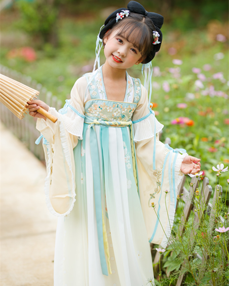 遠(yuǎn)黛女童漢服夏季兒童中國(guó)風(fēng)古裝改良仙氣長(zhǎng)袖春秋古風(fēng)襦裙連衣裙