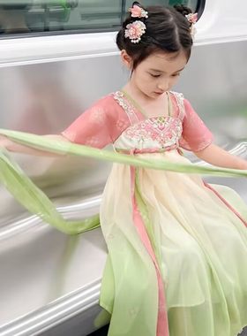 汉服女童2023新款夏季短袖连衣裙女宝中国风裙子儿童古风超仙襦裙