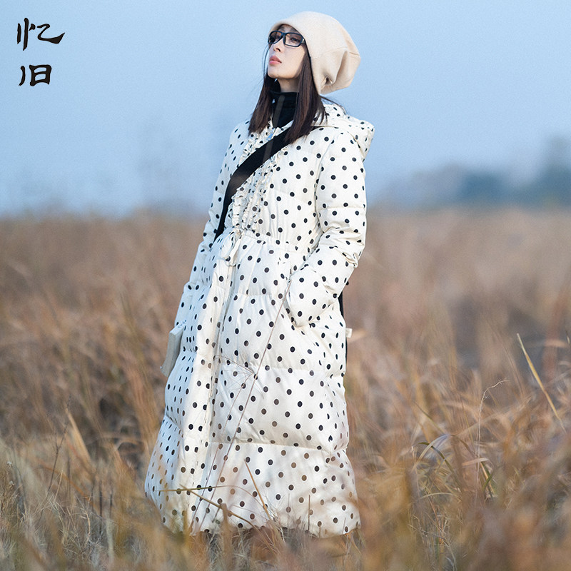复古连帽波点羽绒服女冬季新款