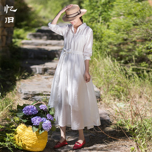 忆旧衬衫连衣裙女长袖2025年夏季新款气质白色长裙高级感宽松裙子