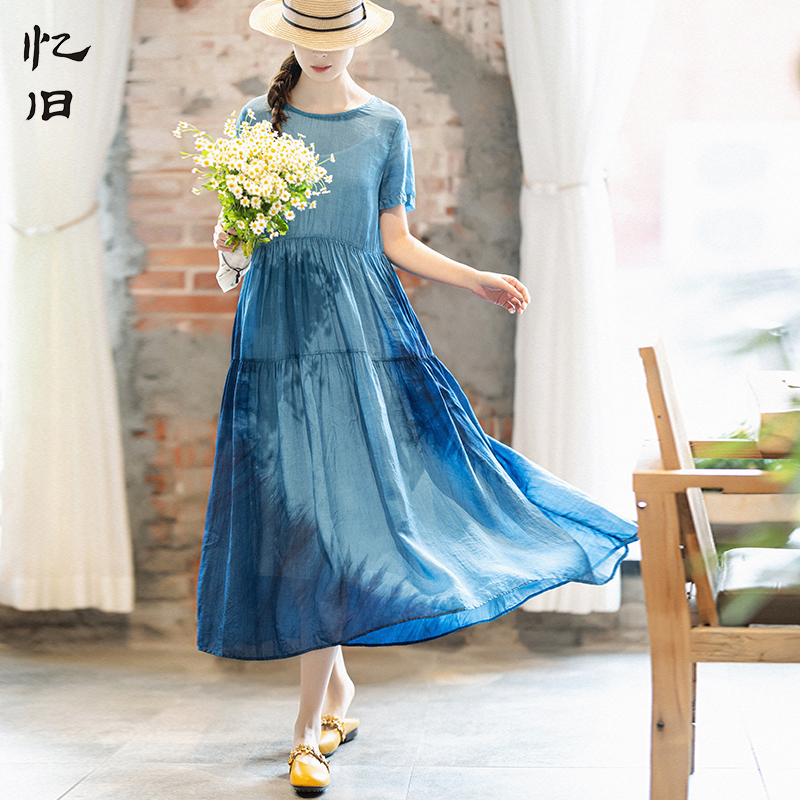 草木染苎麻连衣裙女春夏拼接长裙